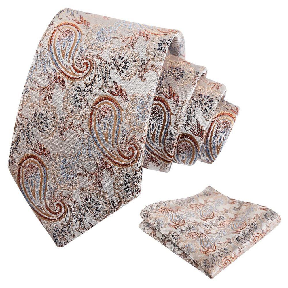 2814 Paisley 3.15'' Gradient Tie and Pocket Square Set, Brown+Blue